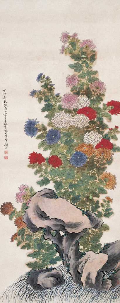 顾洛 1807年作 菊花 立轴
